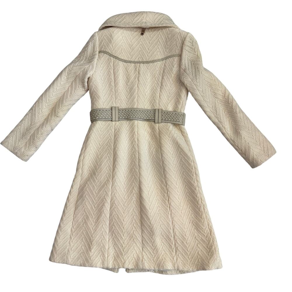Mackage Petite Ivory Herringbone Wool Blend Coat Leather Trim - Picture 2 of 14